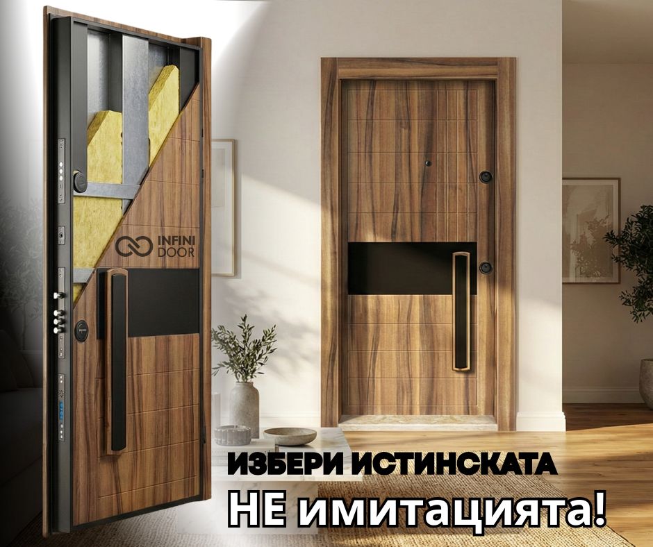 Оригинална блиндирана врата INFINIDOOR Натурален орех - черен